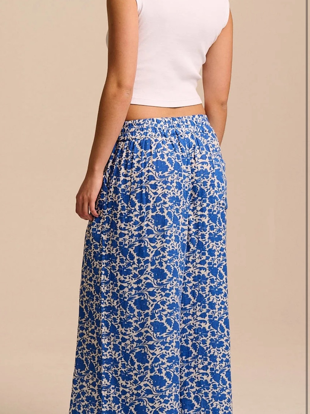 Wide-Leg Blue Floral Print Palazzo Pants - Picture 5 of 8